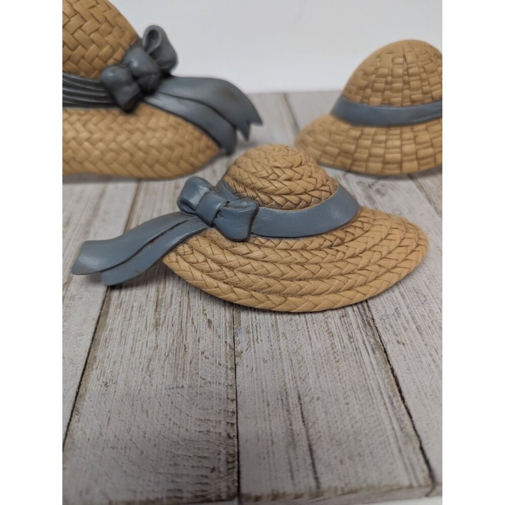 Set of 3 Ladies Hat With Blue Bows Vintage Wall Decor Burwood #2803 6"-7" MCM - Picture 2 of 11
